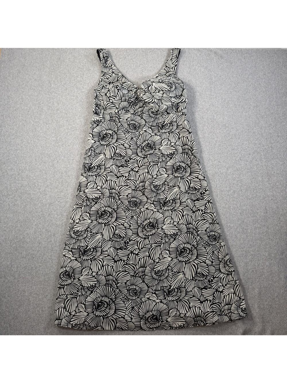 Cato Women's Size 10 Black White Floral Knot Front Sleeveless Midi Dress Summer